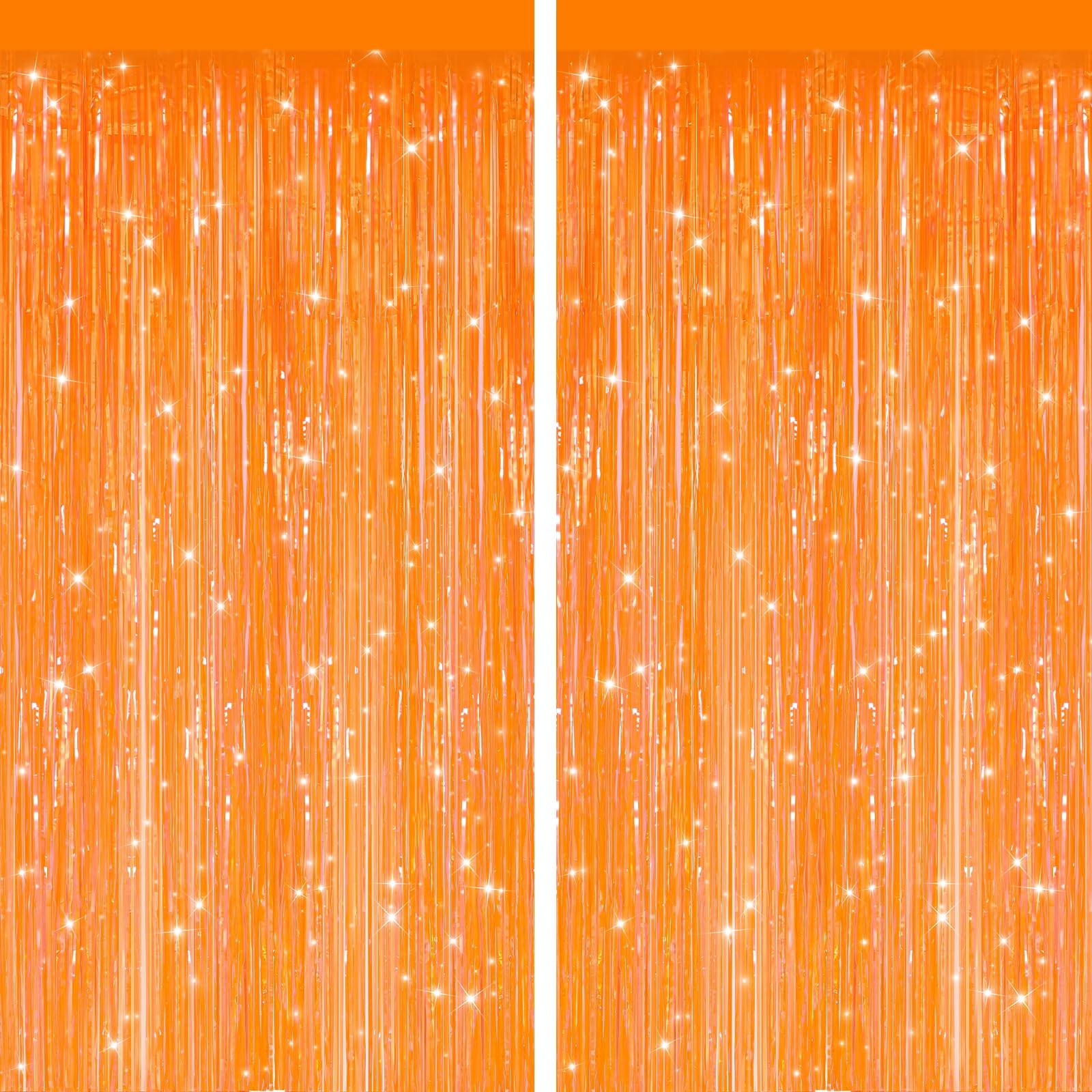 2 PCS Orange Metallic Tinsel Foil Fringe Curtains Door Streamers Photo Booth