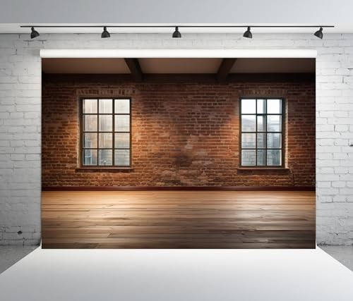 7x5ft Fabric Backdrop – Vintage Brick Wall & Wooden Floor for Home Office, Zoom,