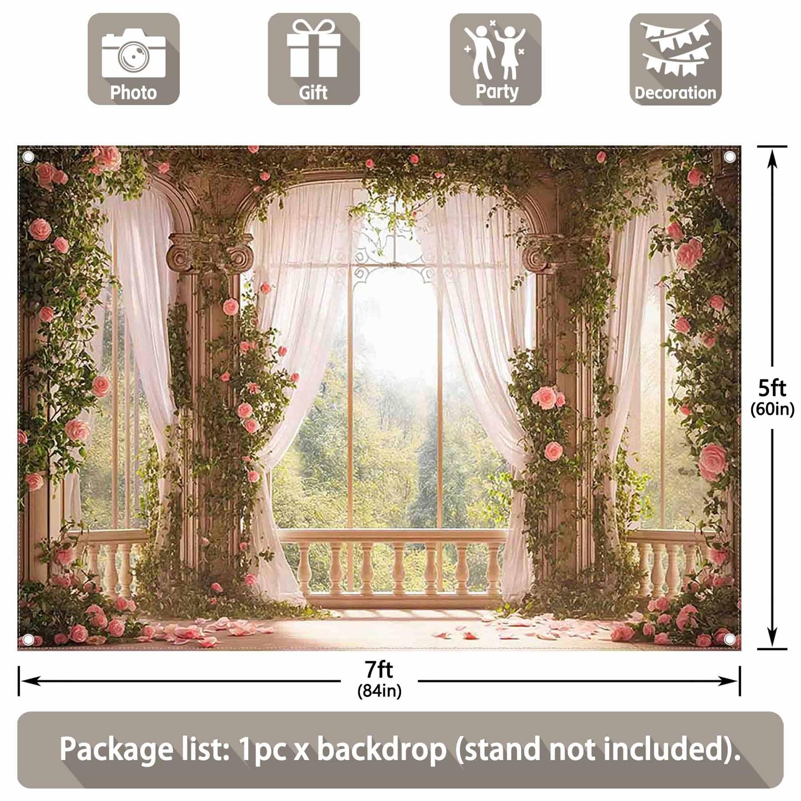 7x5ft Fabric Spring Window Scenery Photography Backdrop Pink Floral Green For