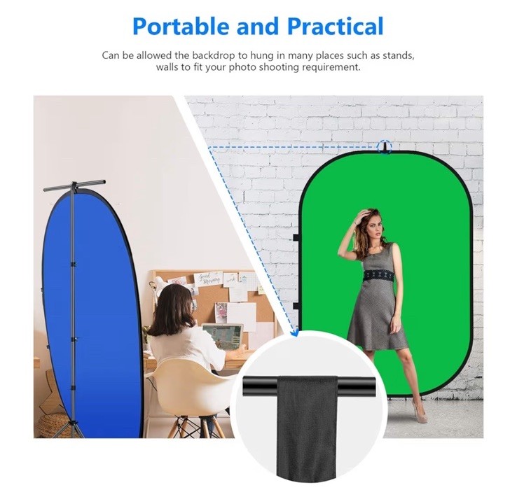 Collapsible Reversible Green/Blue Chroma Key Backdrop Background 1.0-1.9m