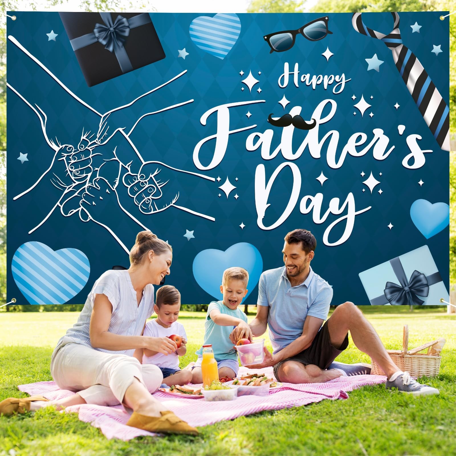Happy Fathers Day Banner Decorations 72″ x 48″ Fathers Day Backdrop Hand in Hand