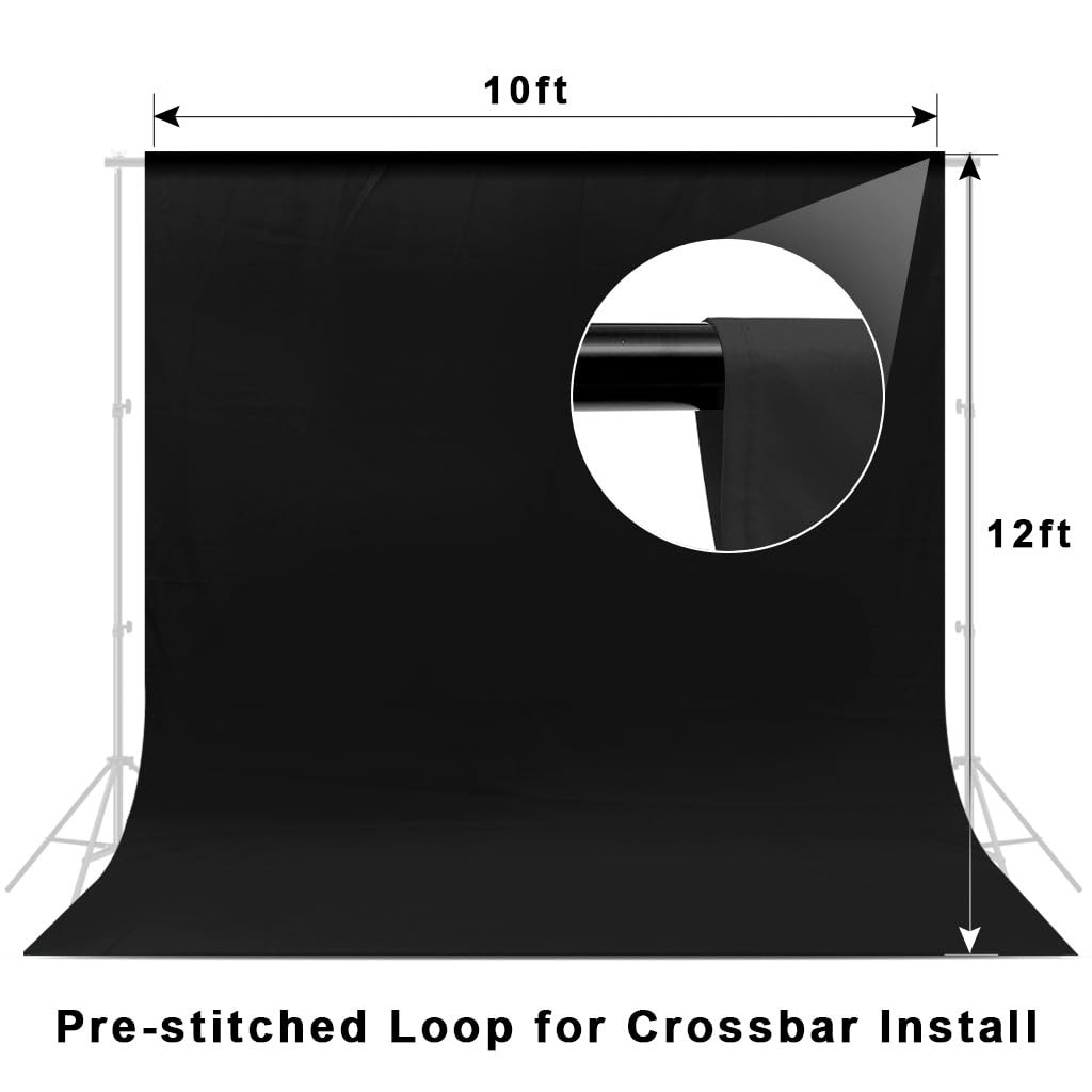 10X12ft Black Backdrop, LCUIRC Photo Backdrop Curtain 10x12ft, 10x12ft