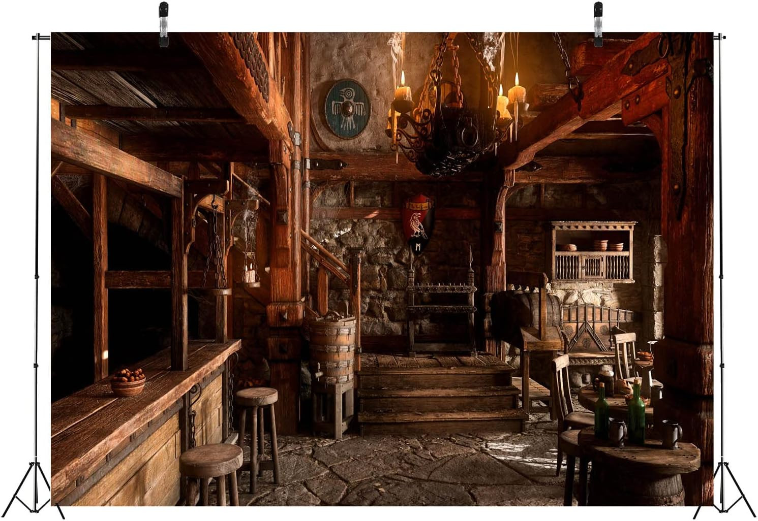 7X5Ft Fabric Medieval Tavern Backdrop for Photography Wooden Interior