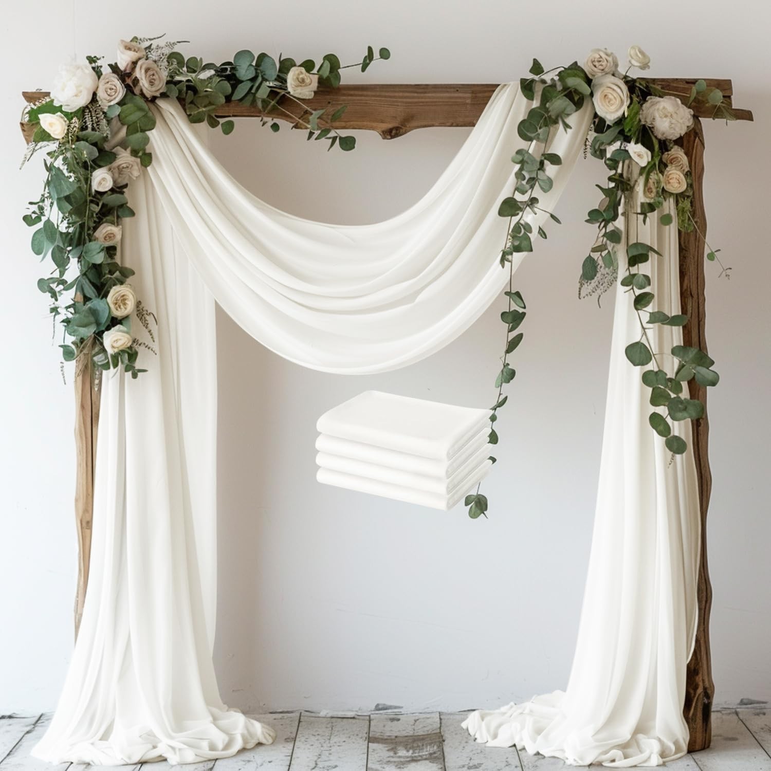 Ivory Wedding Arch Draping Fabric Backdrop 4 Panels 28.7″ X 20FT Sheer Drapes