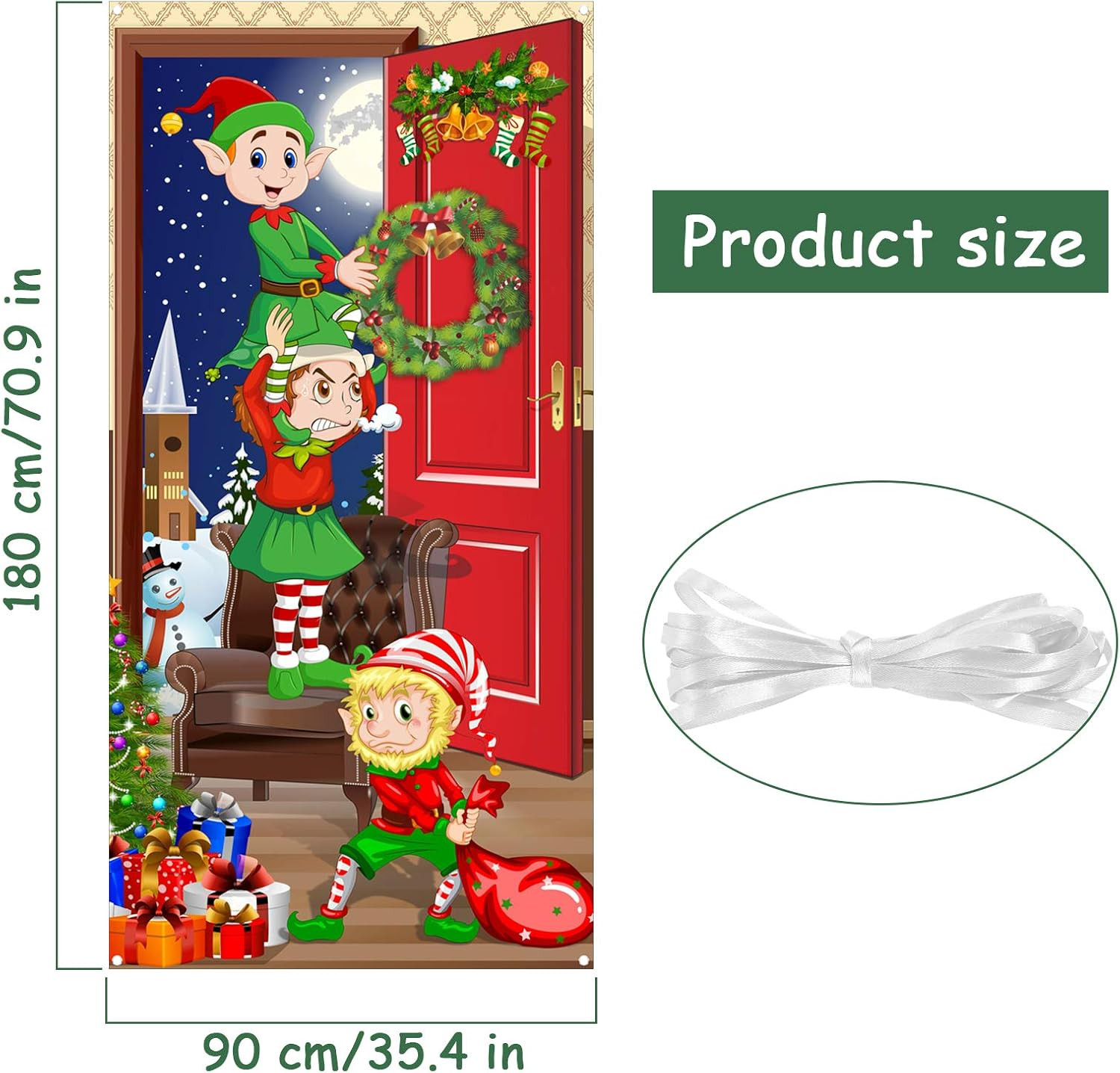 Funny Elves Fabric Door Backdrop – Santa Christmas Photo Booth Backdrop Banner a