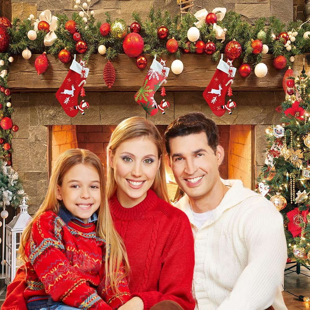 8x8ft Christmas Fireplace Photography Backdrop Family Party Decor Prop D469
