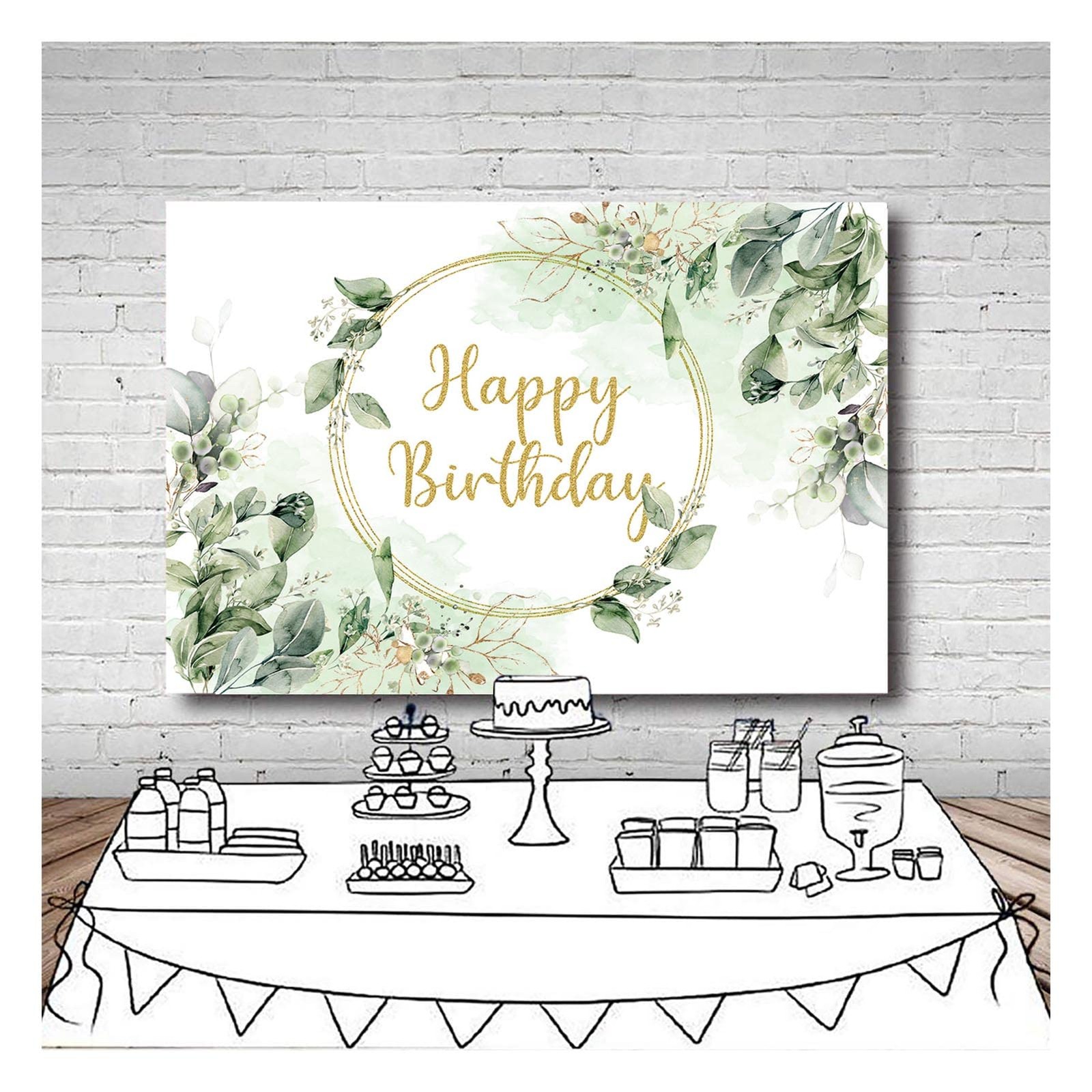 Greenery Succulent and Eucalyptus Leaves 72.83×43.3in(185x110cm),
