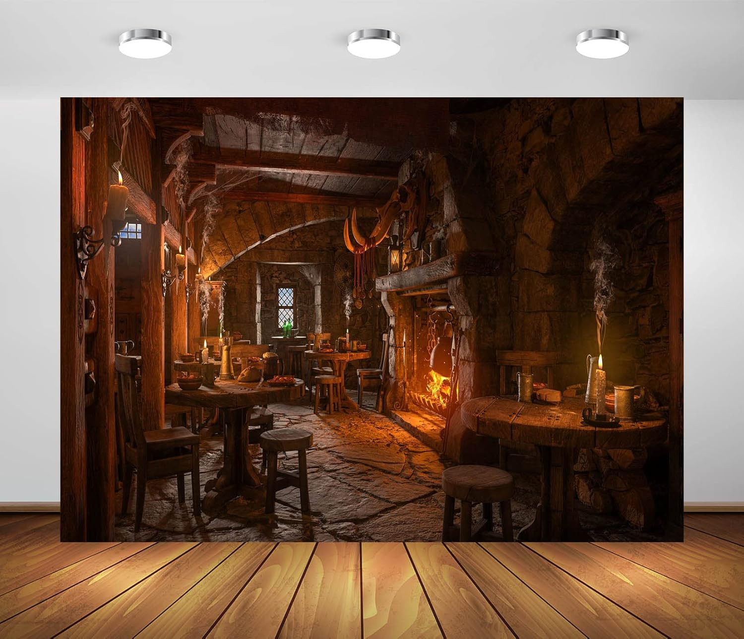 7X5Ft Fabric Medieval Tavern Backdrop for Photography Wooden Interior