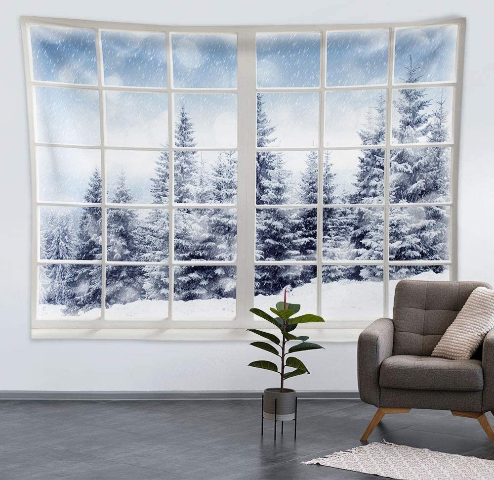 10×6.5ft Winter Forest Window Backdrop, Christmas Photography Props, Wonderland