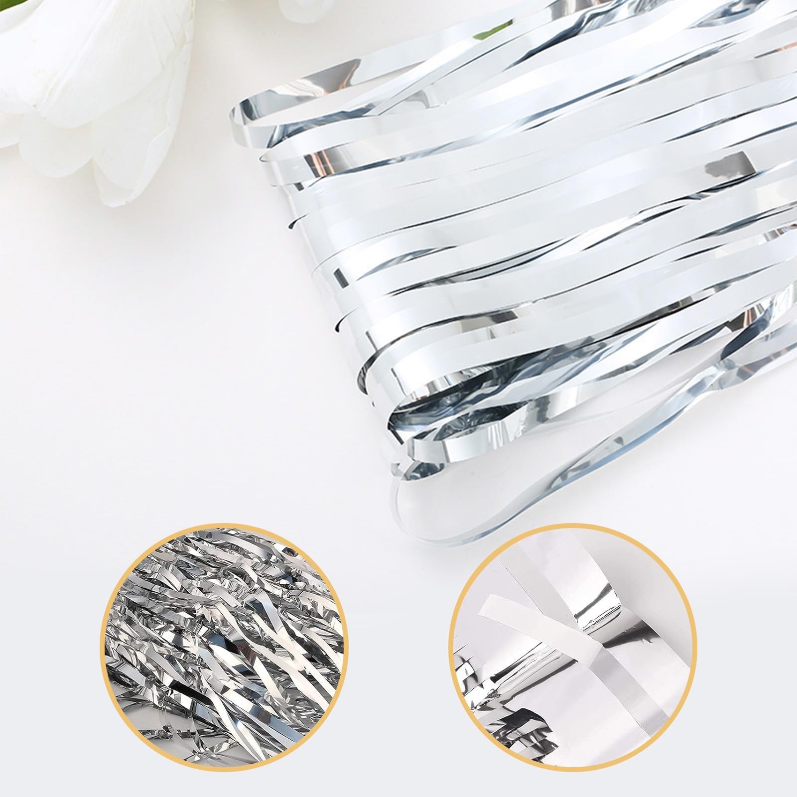 10 PCS 3.2×9.8 Ft Silver Foil Fringe Curtain Metallic Tinsel Backdrop