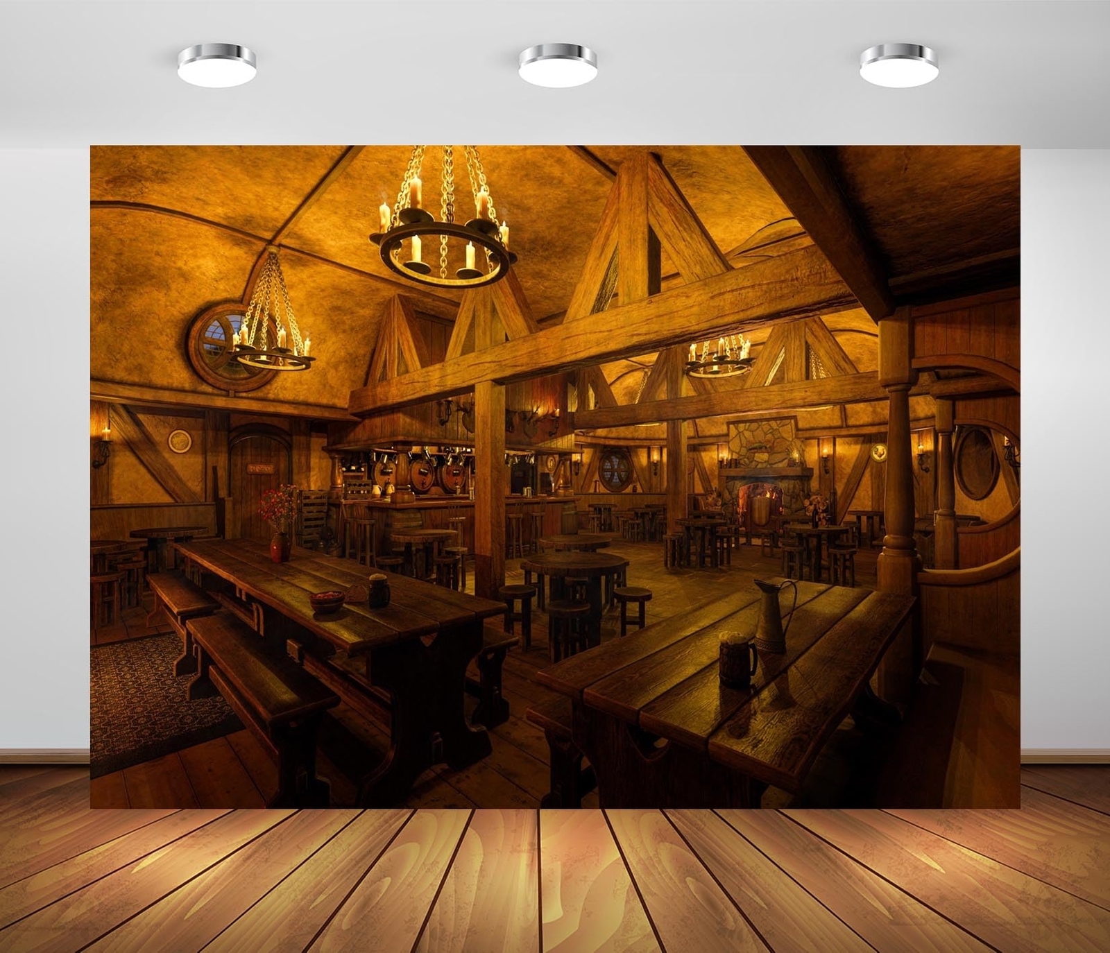 7x5ft Fabric Medieval Tavern Backdrop Vintage Tavern Inn Bar with Candle Ligh…