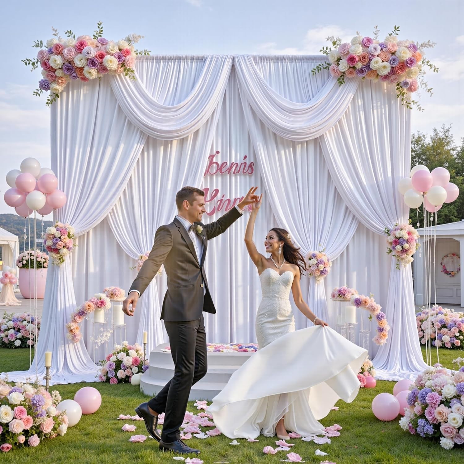 20 ft x 10 ft Wrinkle Free White Backdrop Curtain for Wedding Parties, Polyes…