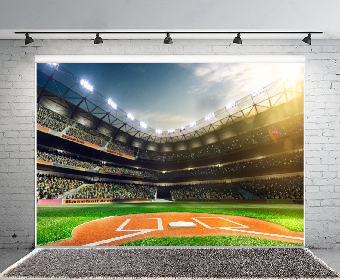 7x5ft Baseball Photo Backdrop – Green Field Stadium for Baby Shower, Birthday Pa
