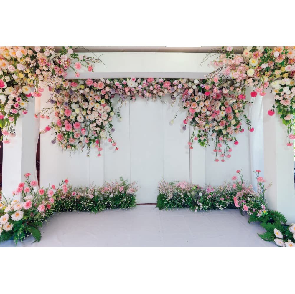 7x5ft Floral Wall Backdrop Pink Rose Flowers Wedding Ceremony Photo Art