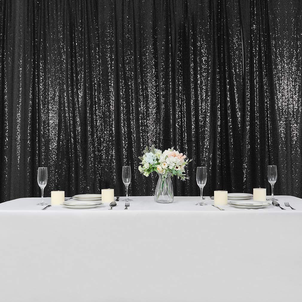 4 PCS 2x8FT Black Sequin Backdrop Curtain Glitter Panel Party Decoration
