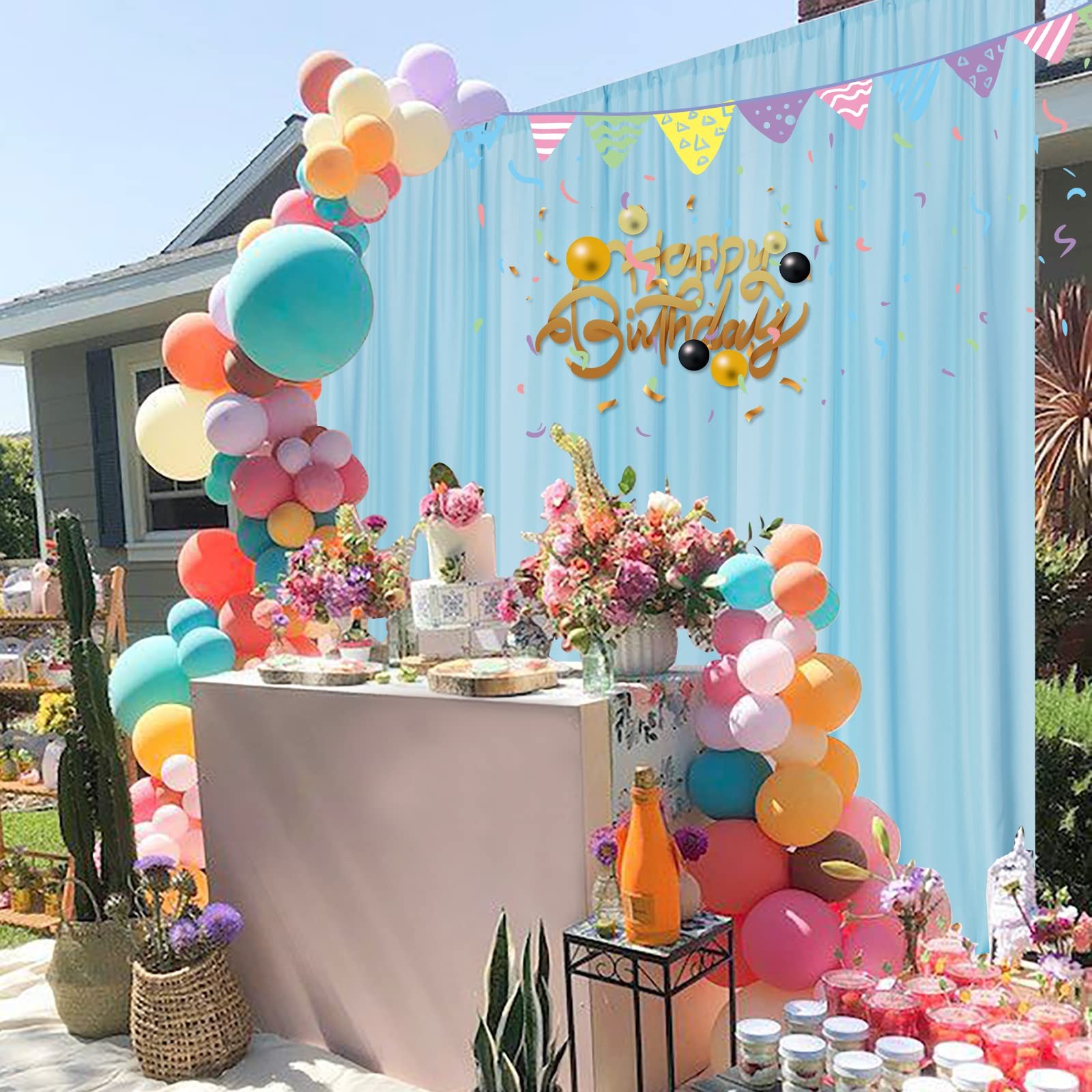10ft x 7ft Light Blue Backdrop Curtains for Parties Weddings Stage Baby Showe…
