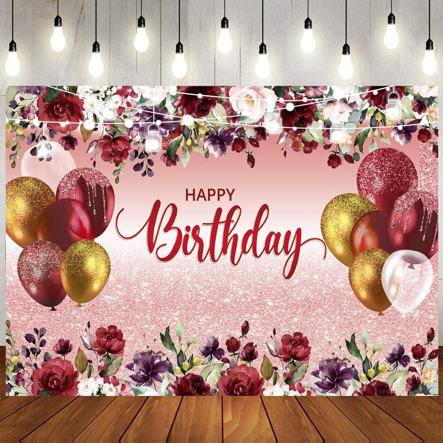 Happy Birthday Party Backdrop Red Gold Birthday Decorations Background 7x5ft