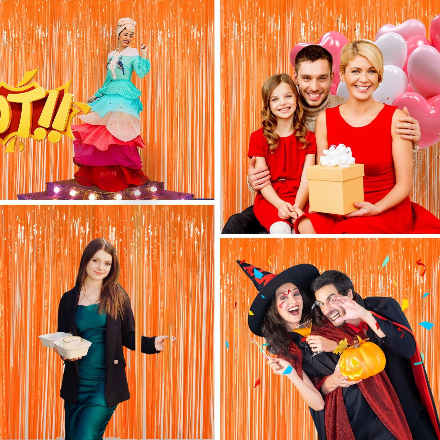 2 PCS Thanksgiving Orange Streamers Fringe Backdrop 3.3×8.2Ft Foil Curtains