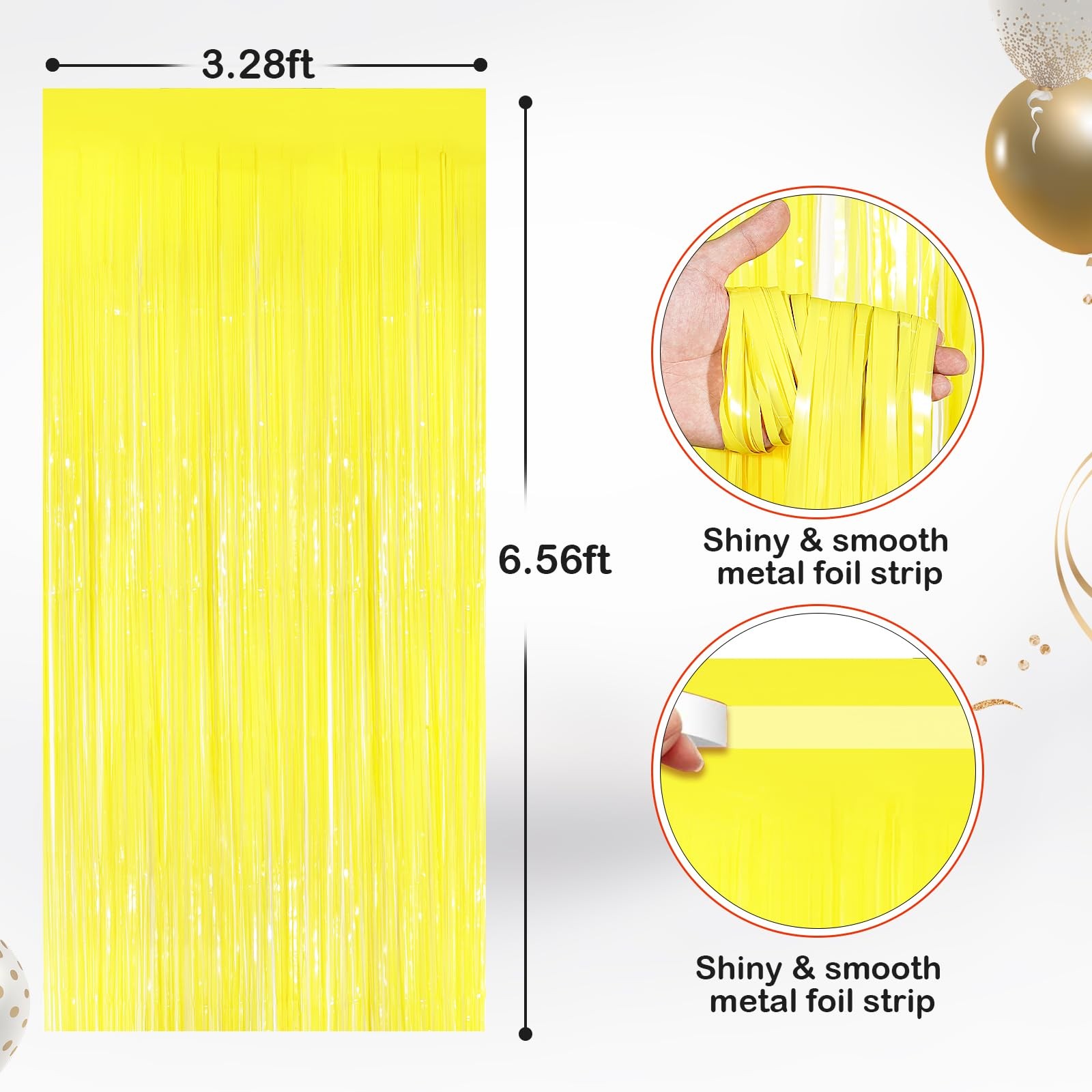 2 Pack Yellow Metallic Tinsel Foil Fringe Curtains Door Streamer, Party Backdrop