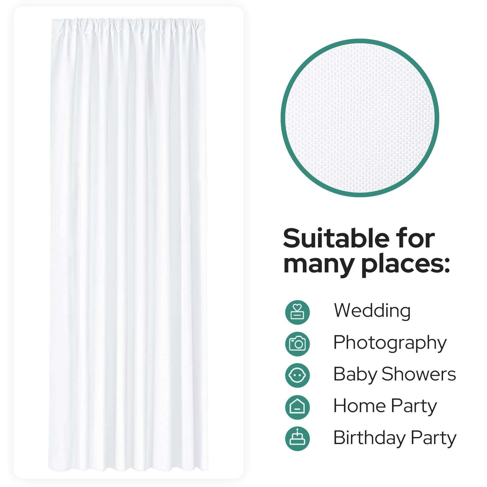 White Backdrop Curtains Party Polyester Photography Wedding Drapes 5x10ft 2 PCS