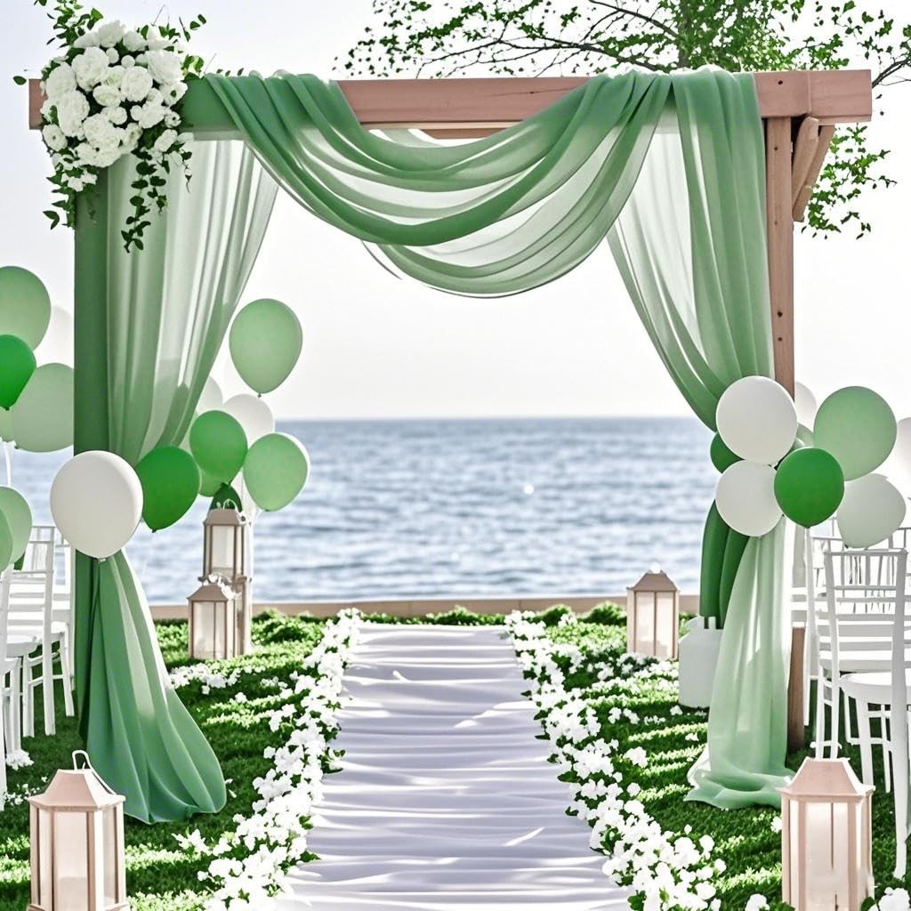 29×20 Ft Green Sheer Curtains Wedding Arch Draping Chiffon Fabric