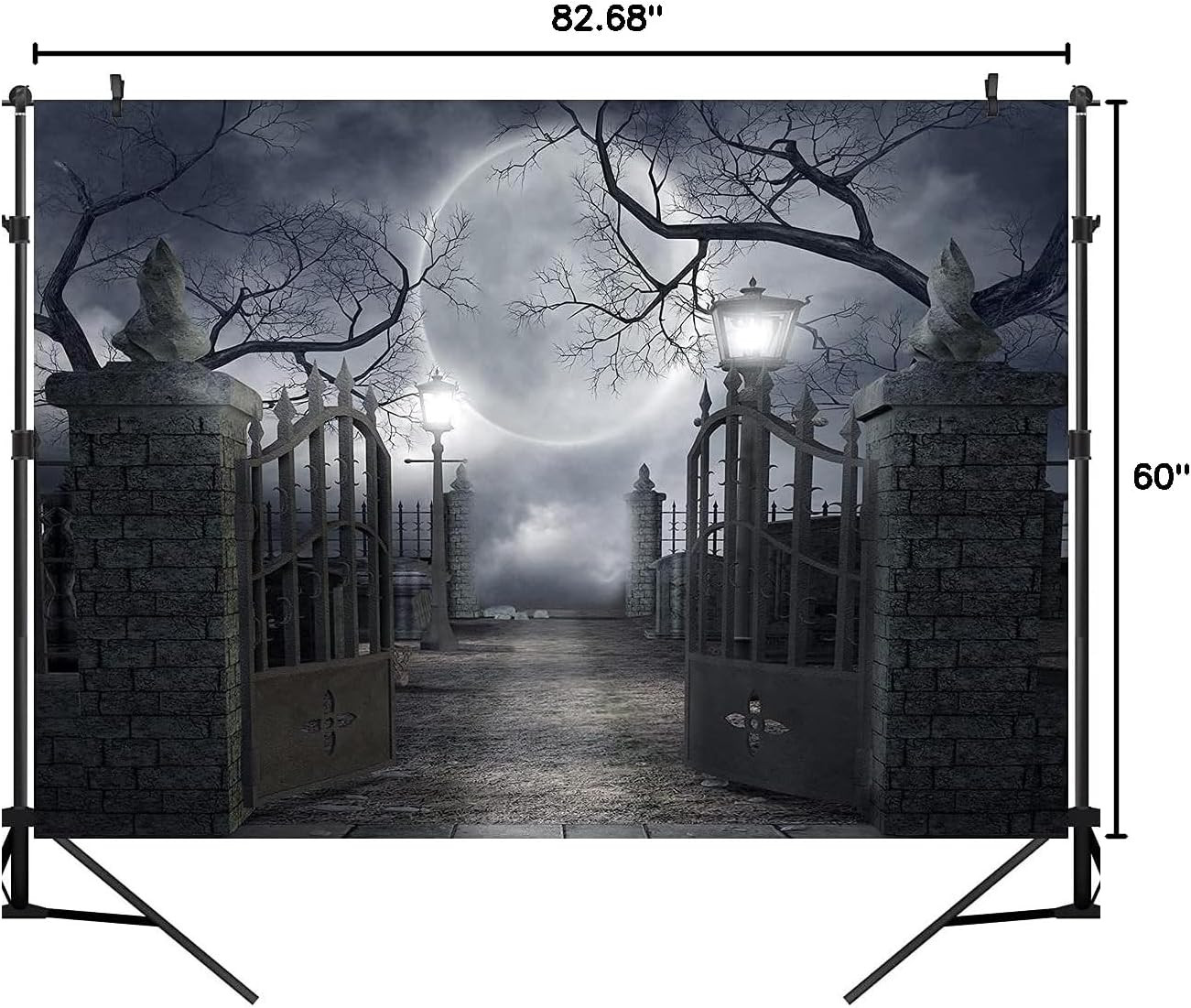 Halloween Night Full Moon Backdrop Gloomy Woods Graveyard Photography Background