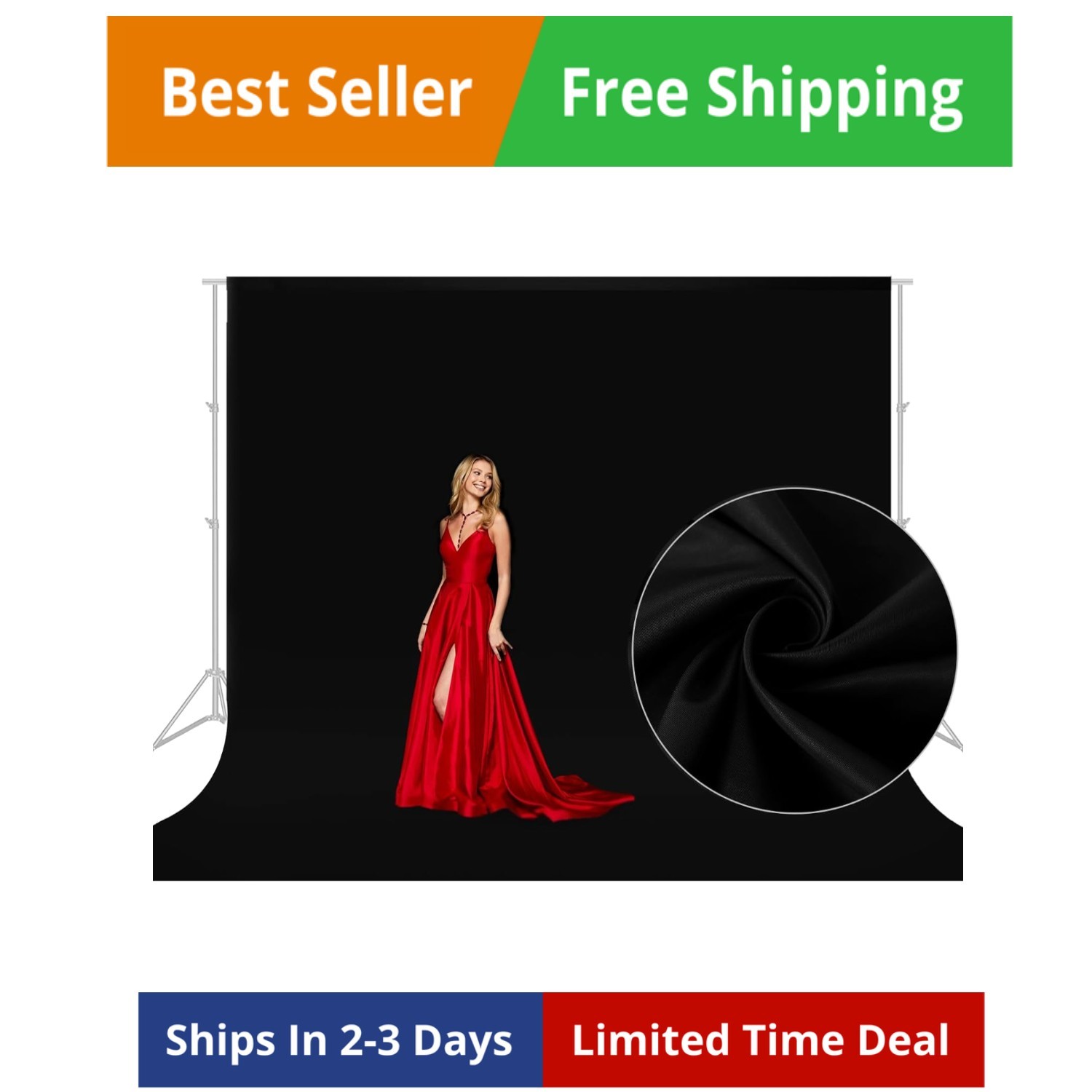 10X10 FT Black Backdrop Background for Photography, Large Photo Backdrop Curtain