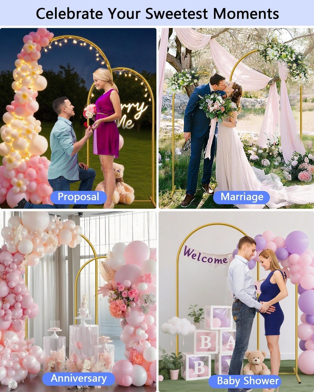 Metal Arch Backdrop Stand Set of 2 (7.2ft + 6ft), Wedding Arch Frame, Stable …