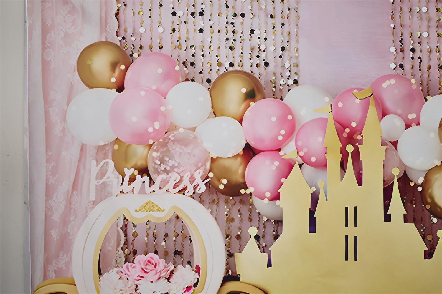 7x5ft Pink Balloons Princess Birthday Backdrop Sweet One Castle Photography B…