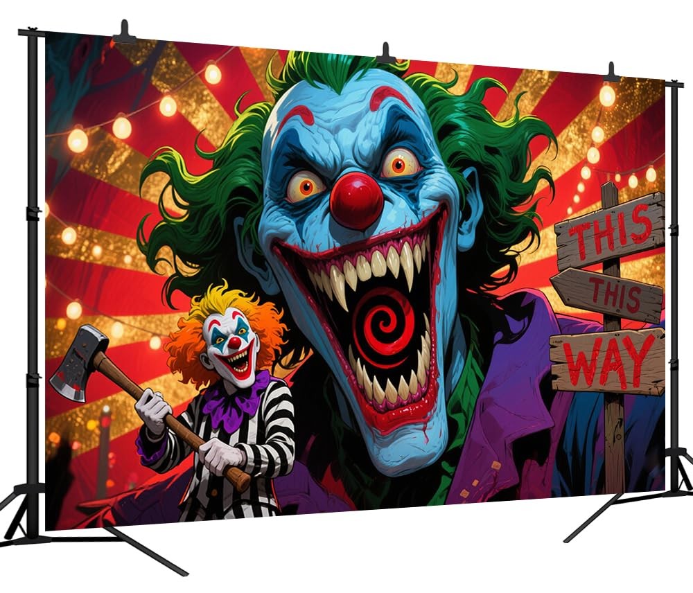 Evil Clown Backdrop Horror Circus Background Halloween Birthday Party 7×5 FT