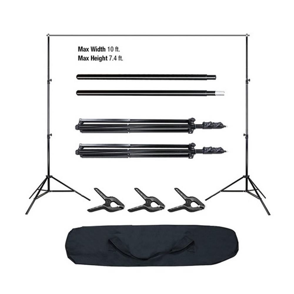 Foldable Background Stand Backdrop Support System Kit Iron Black with 3 Clips