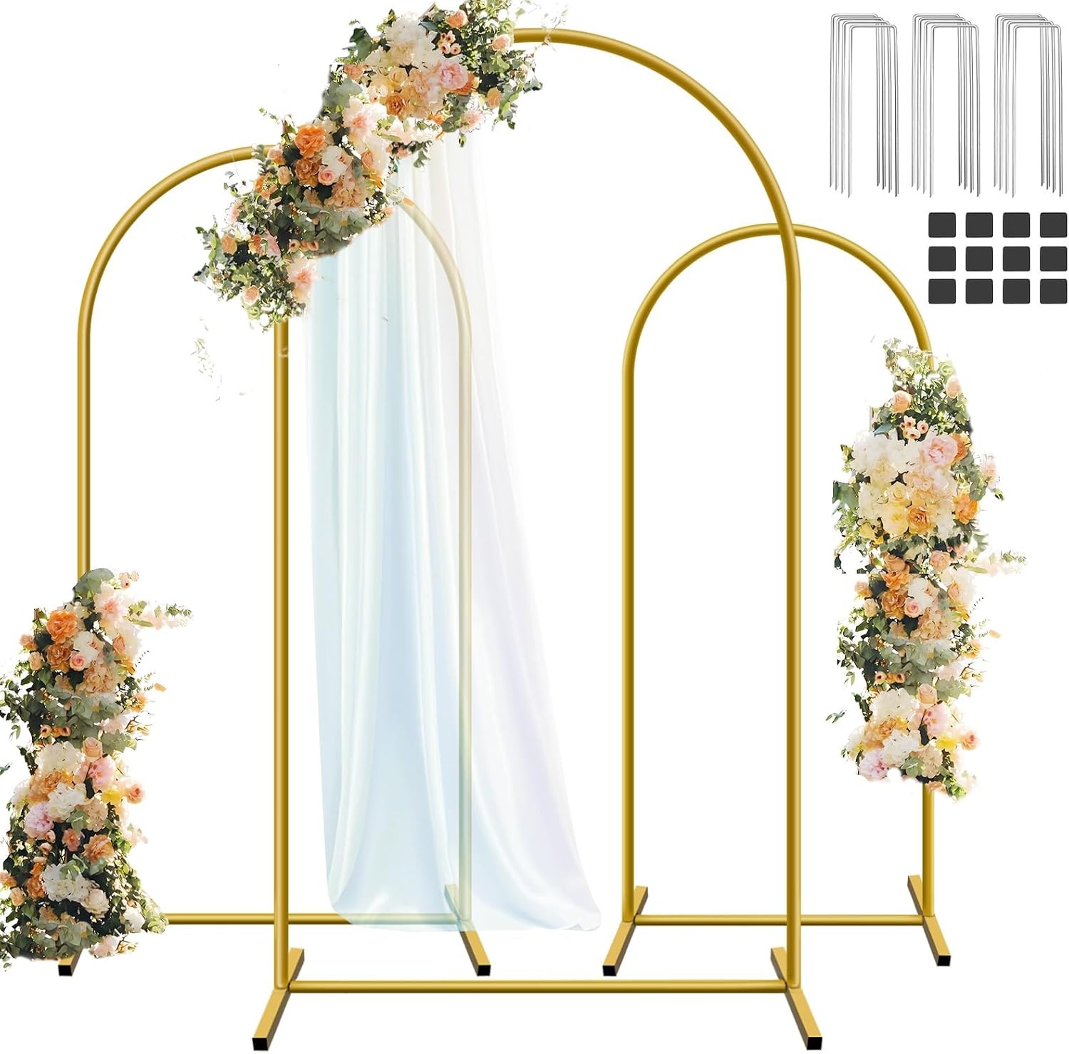 Arch Backdrop Stand Set of 2 7.2ft & 6ft Metal Arch Frame W/ Ground Stakes Party