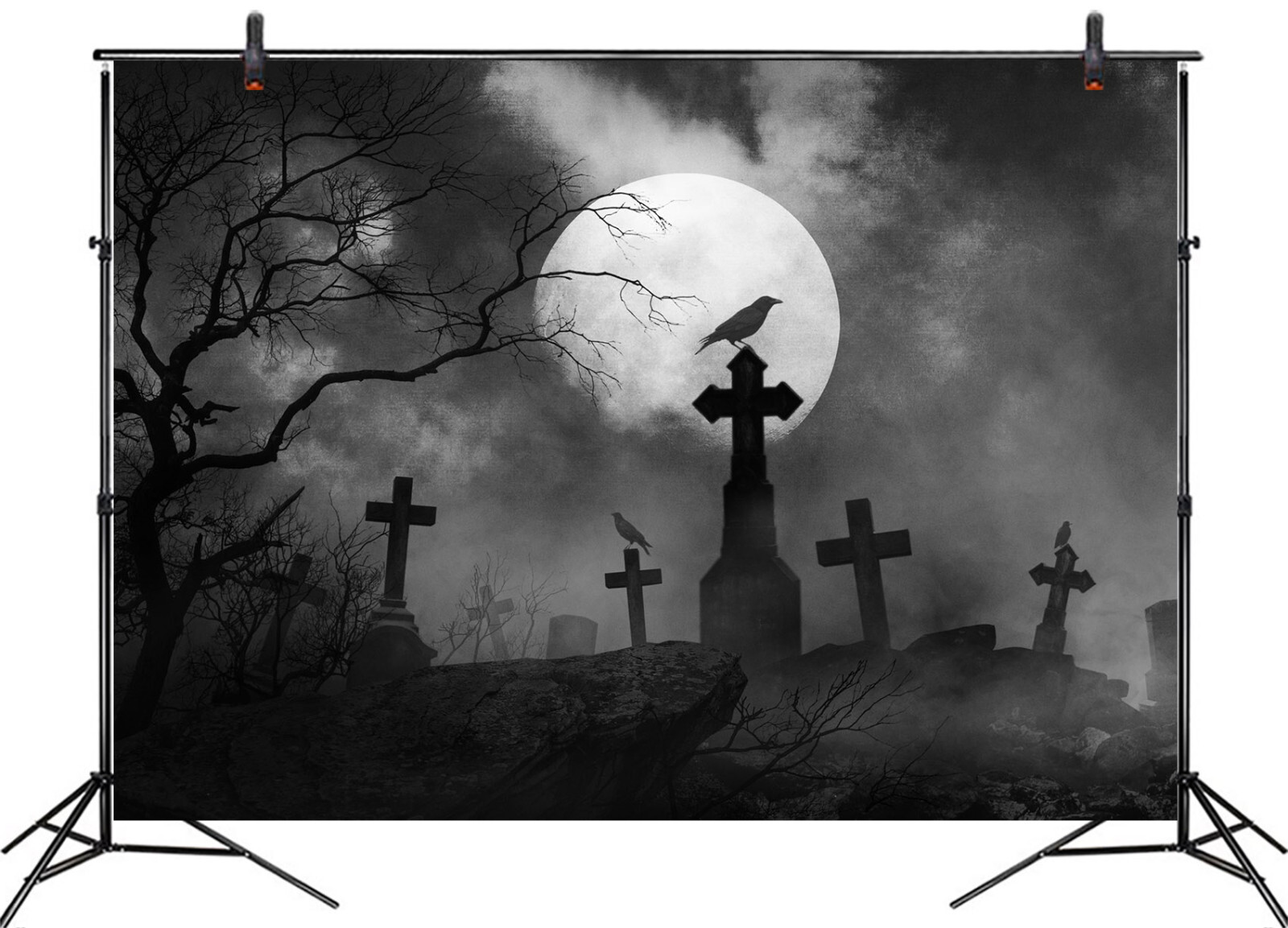 10x8ft Full Moon Horror Crow Halloween Cemetery Photo Background Studio Props