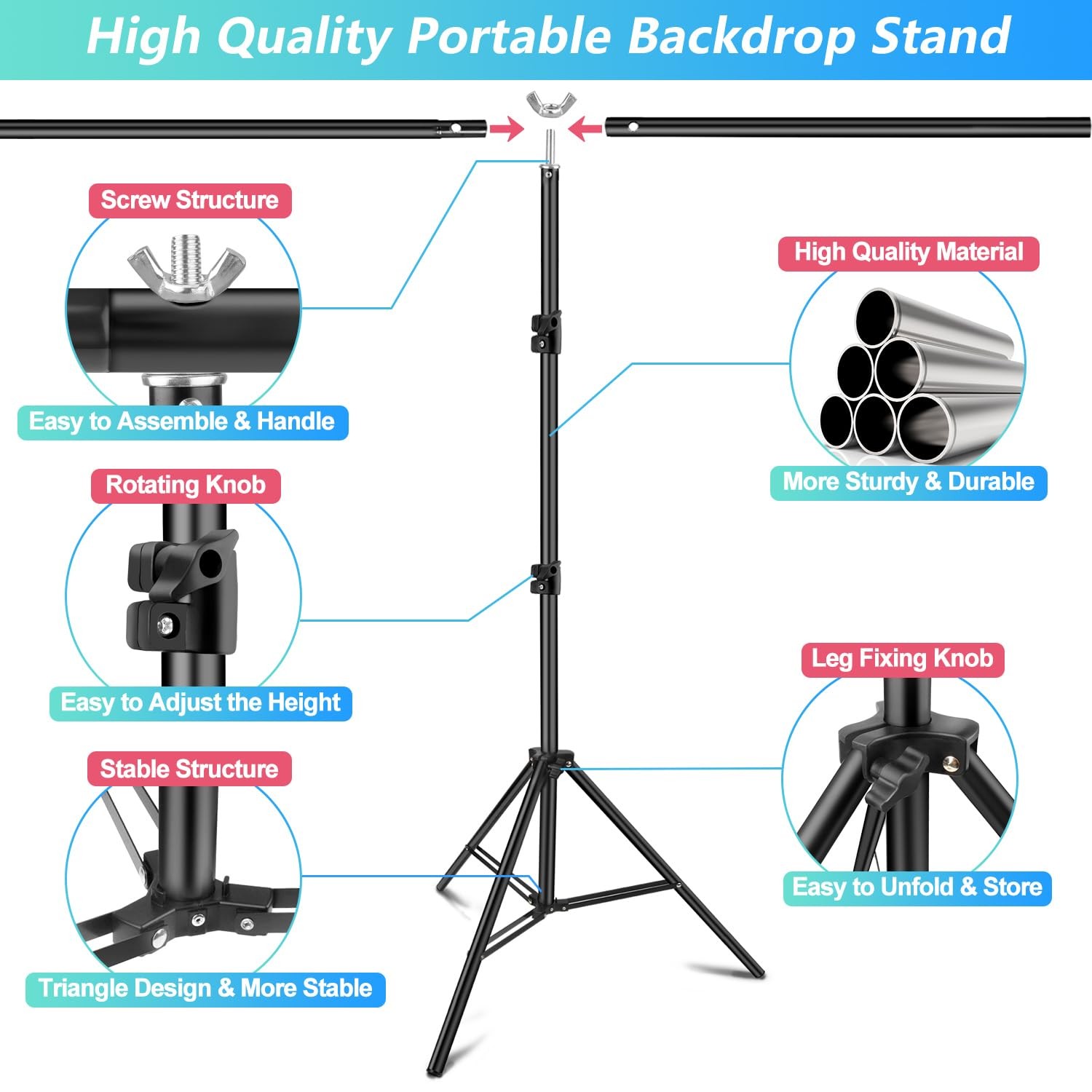JEBUTU Green Screen Backdrop Kit with Stand, 5X6.5ft 5 x 6.5 Ft,