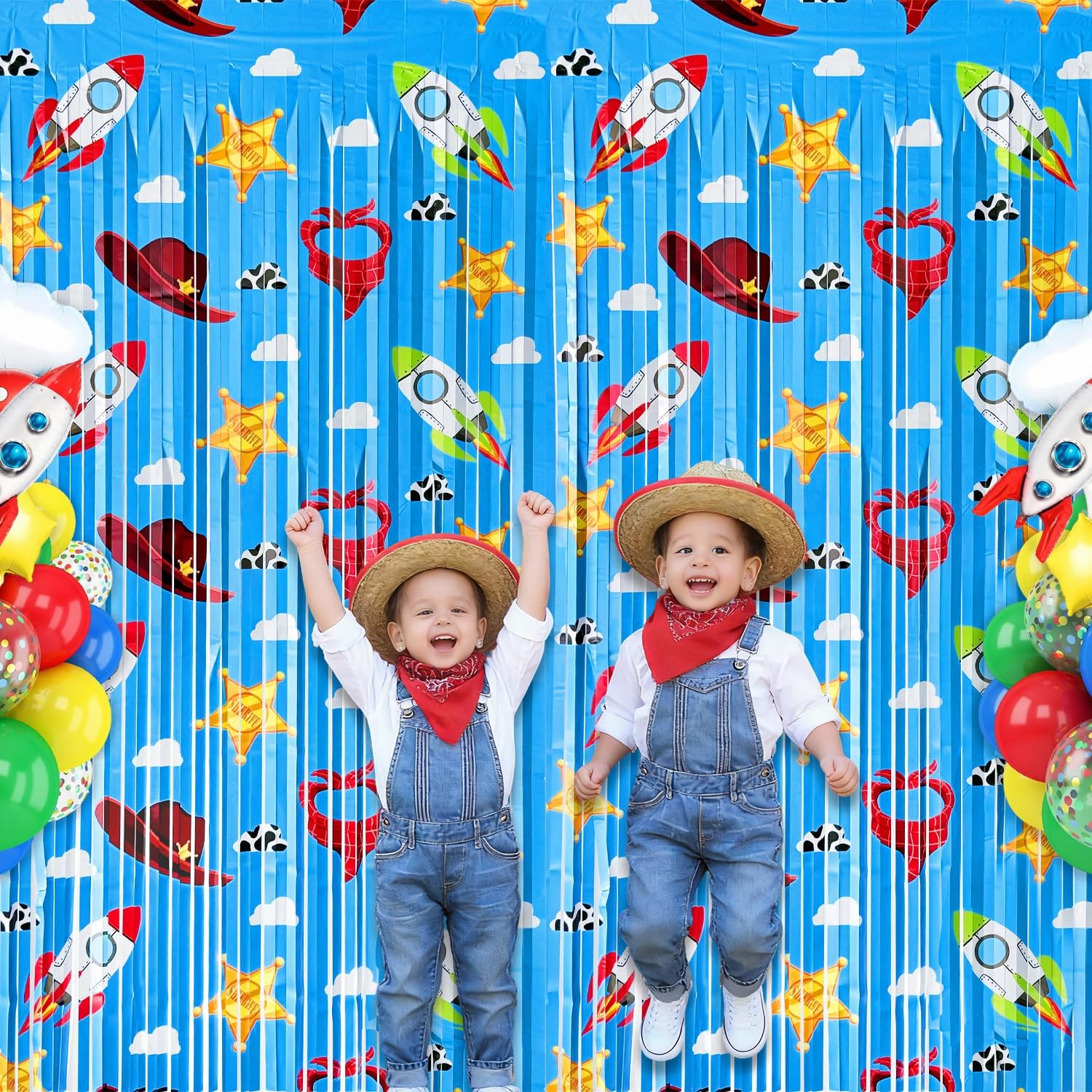 Party Backdrop, 2 Pack Theme Foil Fringe Curtains for Decorations, Tinsel Str…