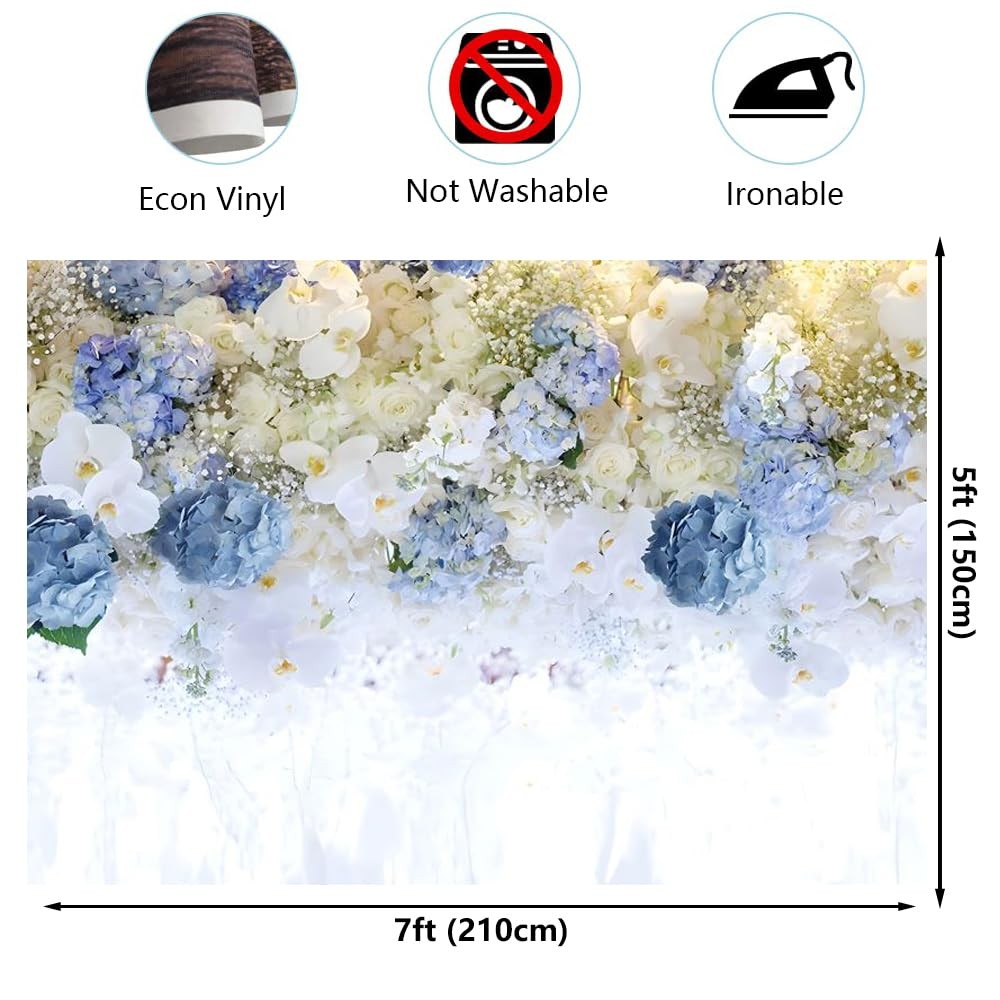 White Blue Flowers Backdrop 7x5ft (210x150cm) for Wedding Photography – Party