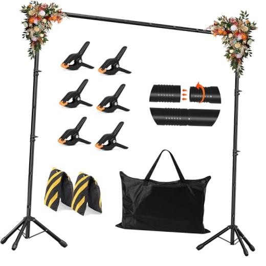 10×8.5 FT Backdrop Stand for Parties, Adjustable Photo Backdrop 10×8.5ft Black