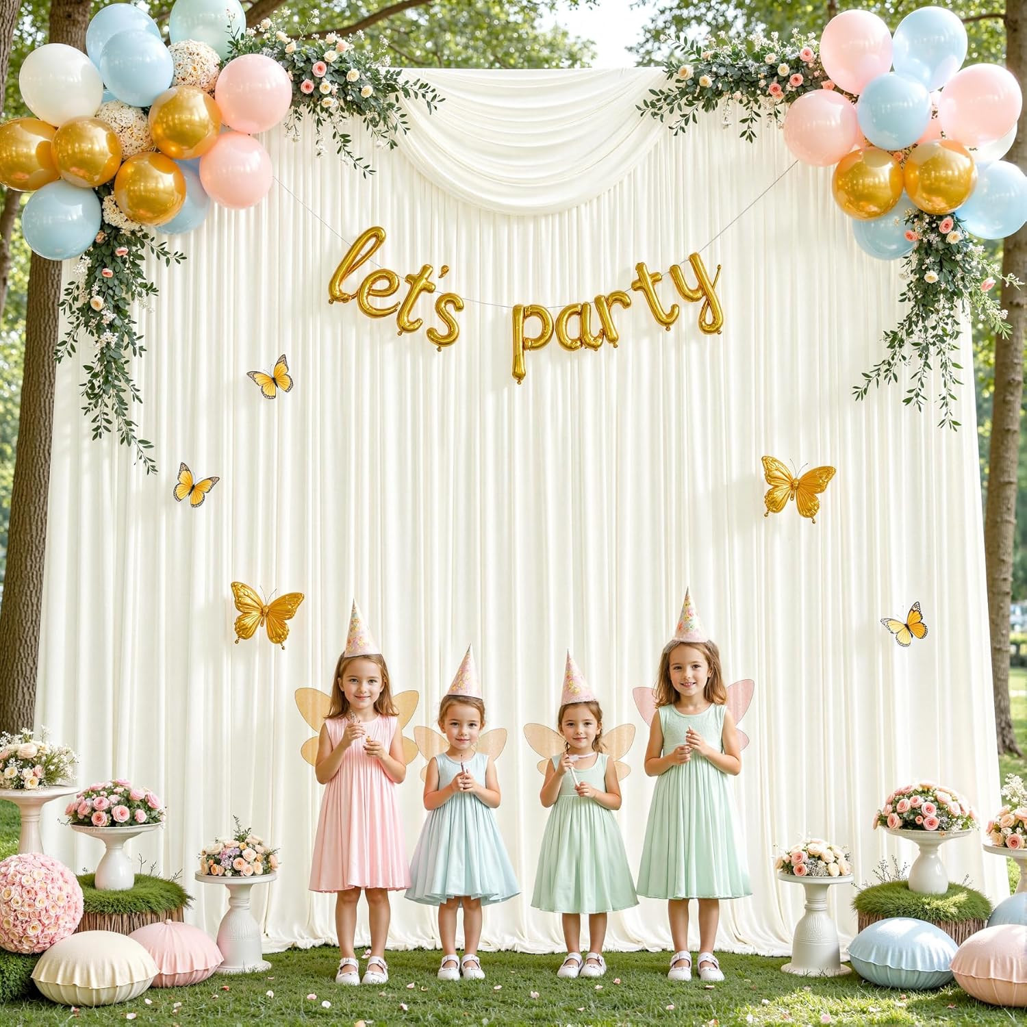 Ivory Backdrop Curtains 32x10ft for Baby Showers & Parties – 8 Panels