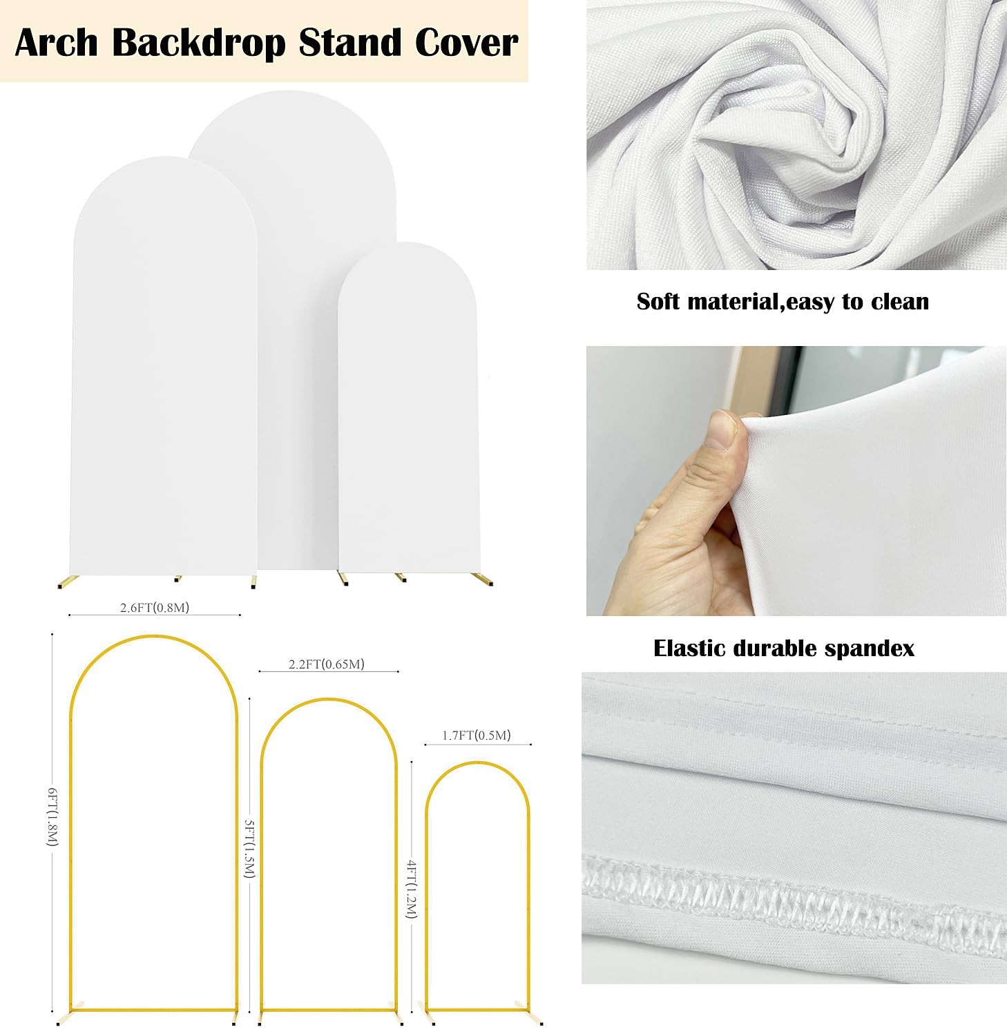 Set of 3 Wedding Arch Cover Spandex Fitted Stretchy Arch Stand Covers,2-Sided…
