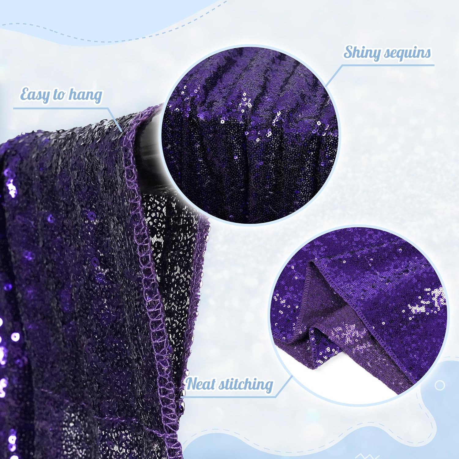 Purple Sequin Backdrop Sparkly Photography Glitter Back Drop Curtain Special Eve