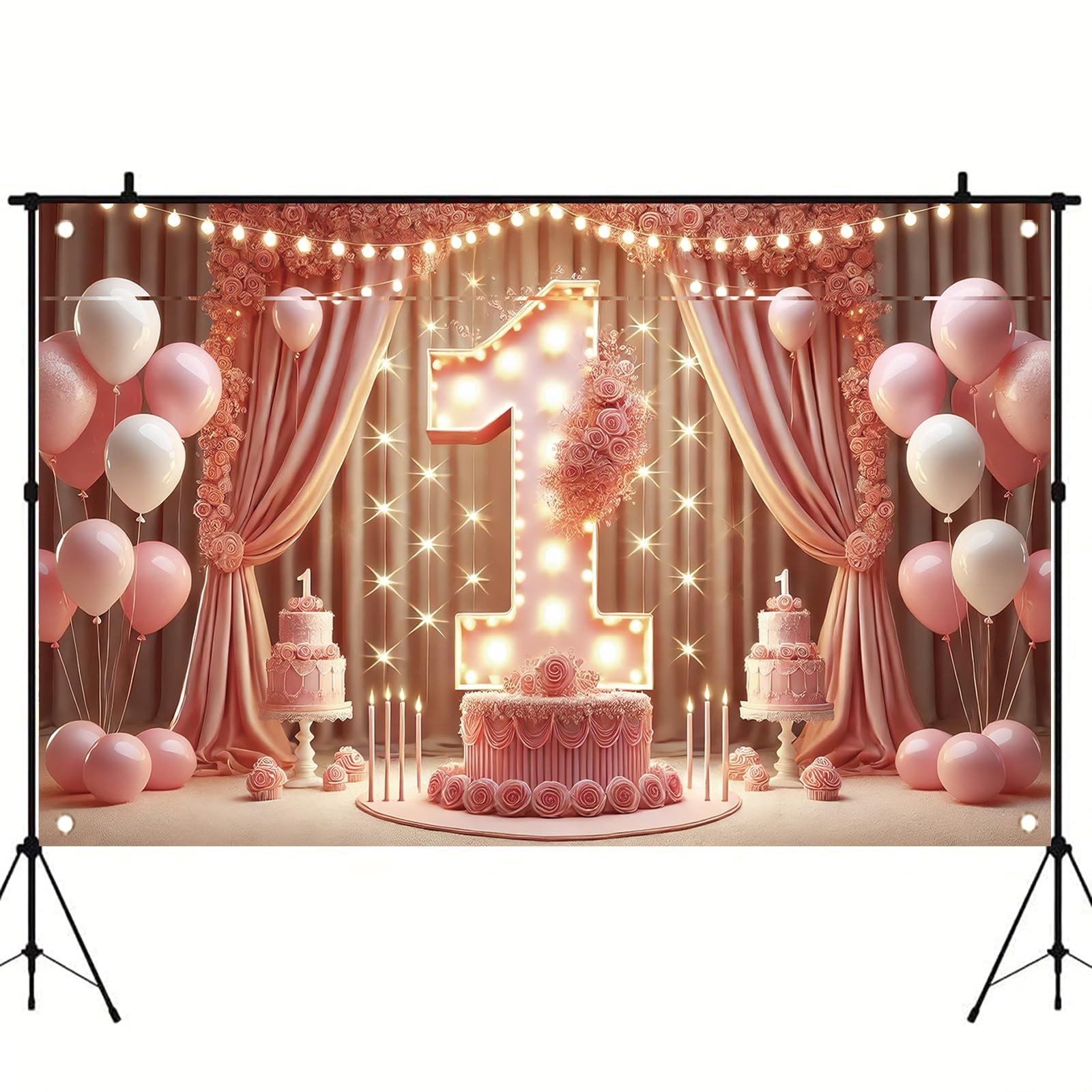 Pink 1st Birthday Backdrop 71 x 43 Inch Princess First Birthday Party Banner …
