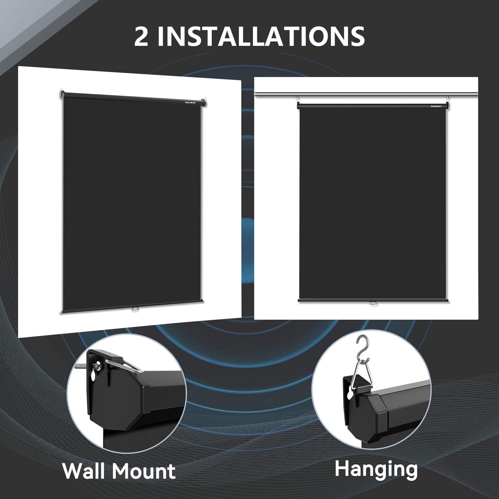 RAUBAY Retractable Pull Down Black Screen Standard(59.8 x 86.6in),