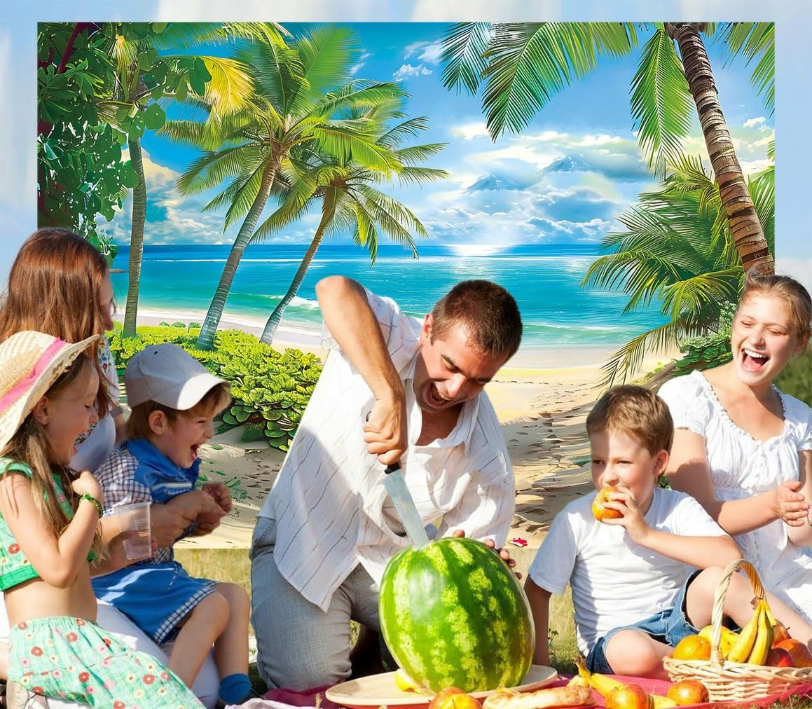 Summer Tropical Beach Backdrop Seaside Sand Palm Trees Hawaii 7×5 Ft Prop