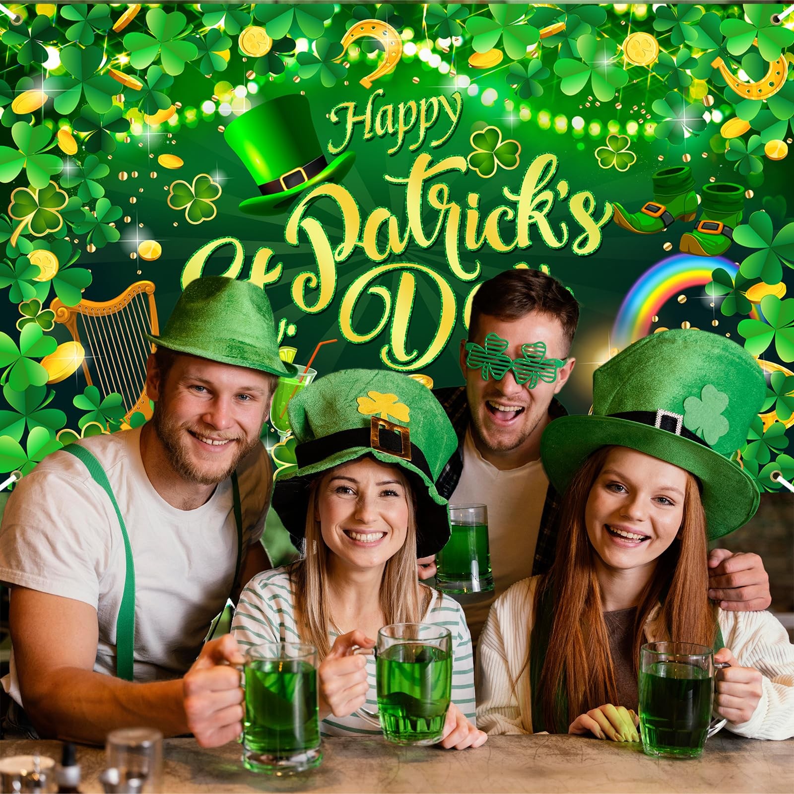 Happy St. Patrick’s Day Backdrop Banner Spring Lucky Green Shamrock Backgroun