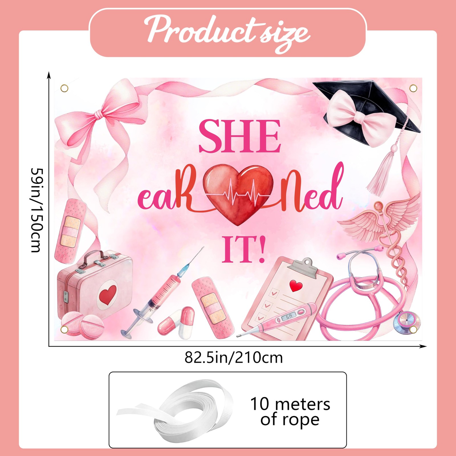 She Earned It Backdrop Class of 2025 Nurse RN Graduation Rose Gold Party Pro