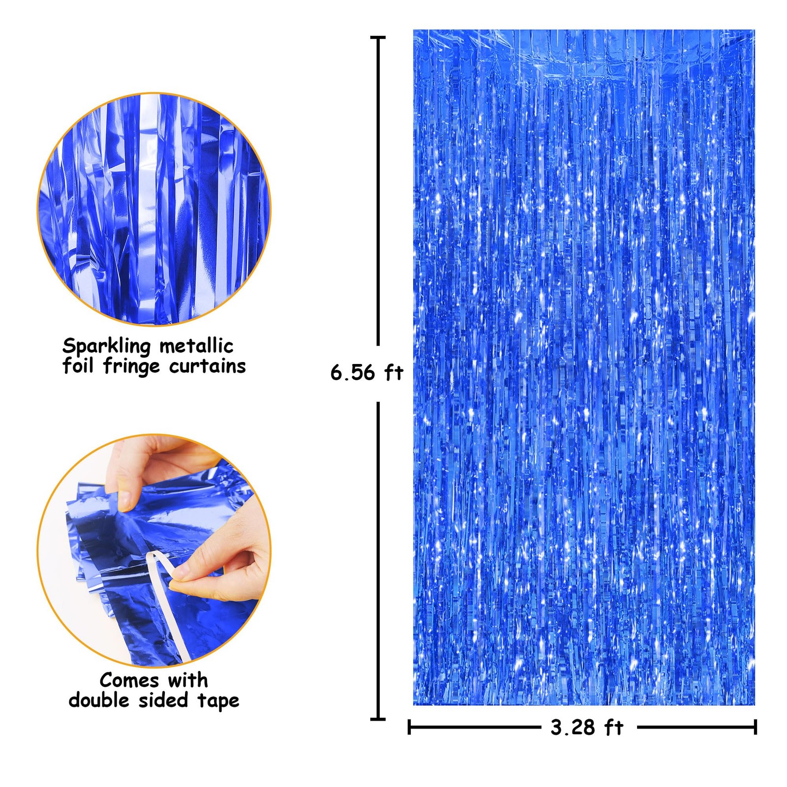 Blue Tinsel Foil Fringe Backdrop Curtains Party Decor 3.28×6.56 Ft 2 PCS