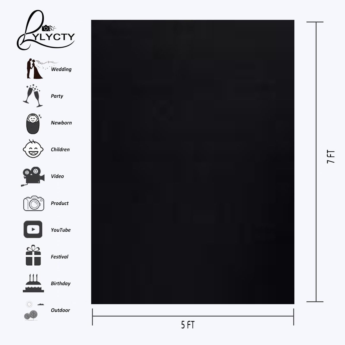 Lyly County Background 5x7ft Non-Woven Fabric Solid Black Screen Photo Backdrop