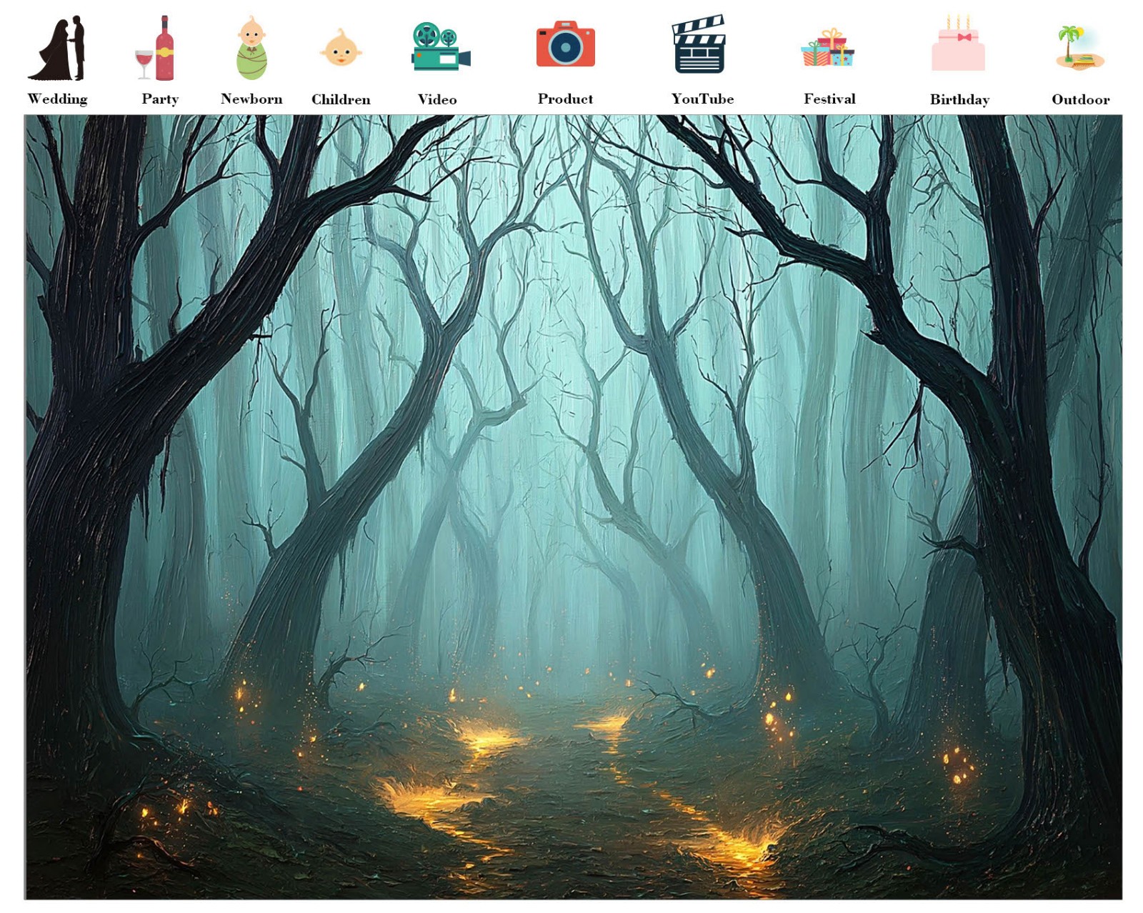 10x8ft Enchanted Forest Backdrop Spooky Dead Tree Background for Photography