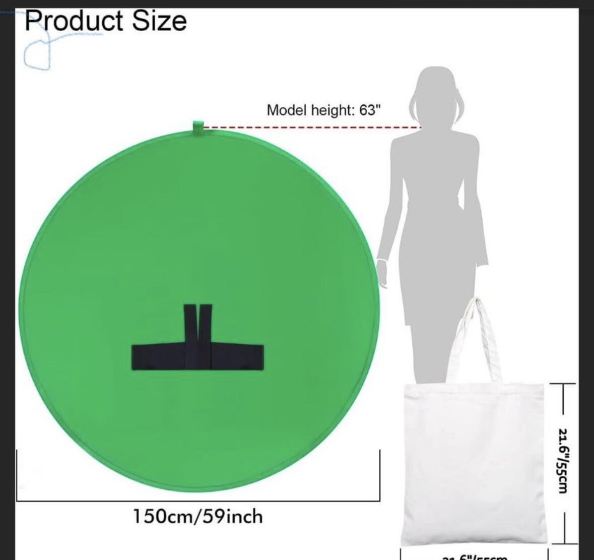 59″ Green Screen Backdrop Round Collapsible Webcam Background For Chair Videos
