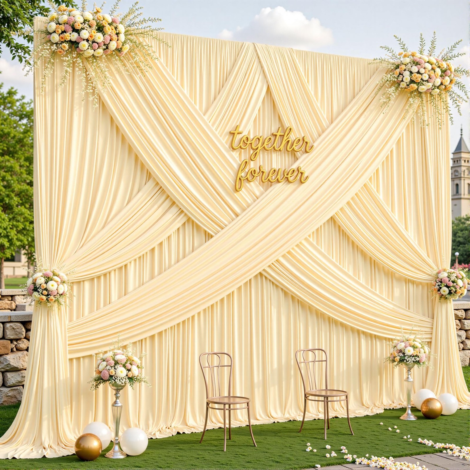 10 Panels Champagne Backdrop Curtains – W4′ x H10′(10 panels),